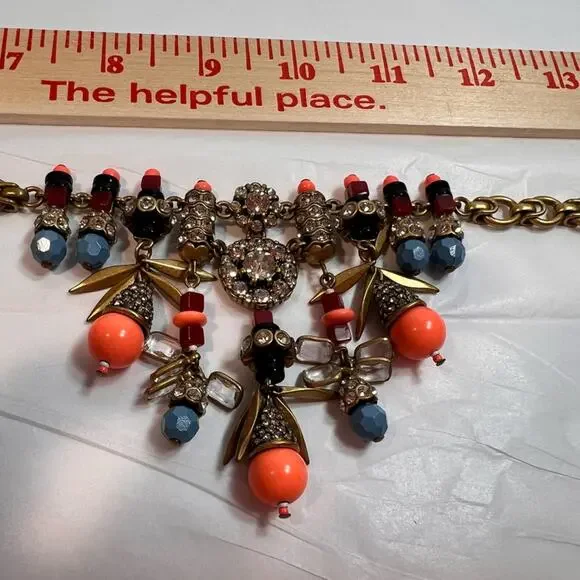 J CREW Coral and Blue Beads with Crystals 18-20 in Statement Necklace - Picture 3 of 6
